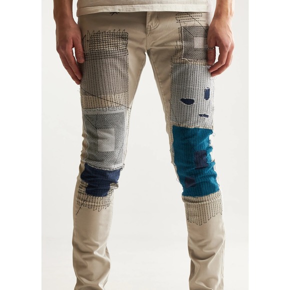 Embellish NYC Men's Arthur Repair Patchwork Distressed Skinny Fit Denim Jeans - Picture 2 of 5